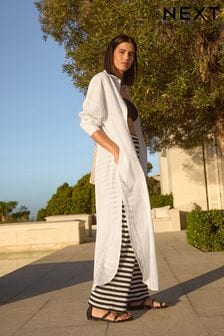 White 100% Cotton Maxi Beach Shirt Cover-Up