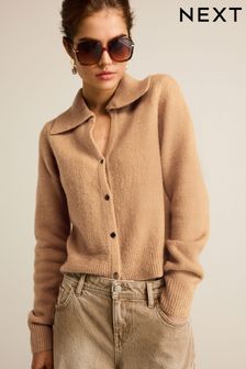 Camel Brown Collar Button Through Jumper