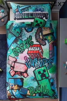 Blue Minecraft Single Duvet Cover and Pillowcase Set