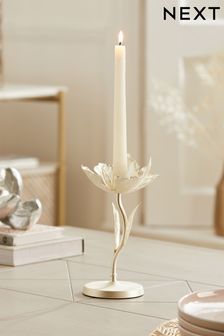 Silver Silver Metal Flower Taper Candle Holder