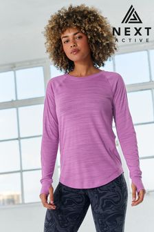 Lilac Purple Active Lightweight Stitch Detail Long Sleeve Top