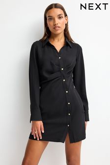 Black Asymmetric Crepe Mini Dress