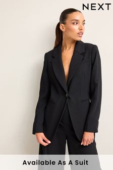 Black Tailored Crepe Single Breasted Blazer