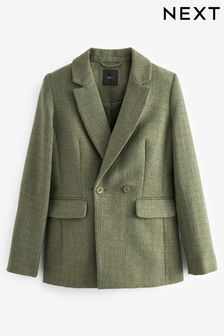 Sage Green Bouclé Fitted Double Breasted Blazer