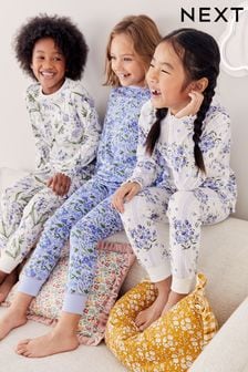 Blue/White Bluebell Floral Pyjamas 3 Pack (9mths-16yrs)