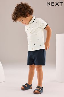 White All Over Printed Polo Shirt And Shorts Set (3mths-7yrs)