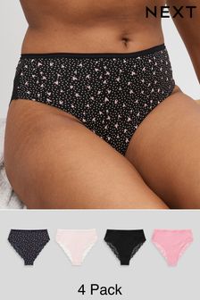 Black/Pink Heart Print Cotton and Lace Knickers 4 Pack