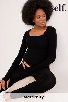 Black self. Maternity Waffle Top