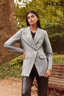 Grey Asymmetric Sparkle Tailored Blazer
