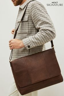Brown Signature Leather Messenger Bag