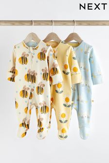 Blue/Yellow Two Way Zip Baby Sleespuits 3 Pack (0mths-2yrs)
