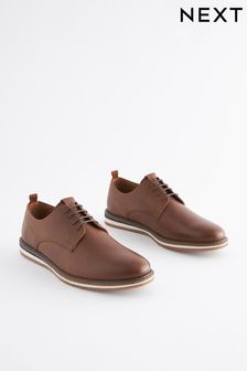 Tan Brown Leather Wedge Derby Shoes