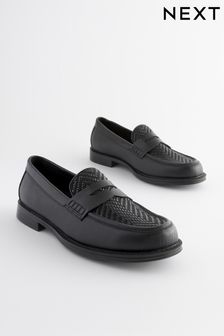 Black Weave Detail Loafers