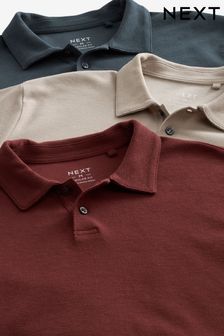 Grey/Clay Red/Ecru Textured Jersey Polo Shirts 3 Pack
