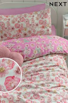 Pink Floral 100% Cotton Printed Bedding Duvet Cover and Pillowcase Set