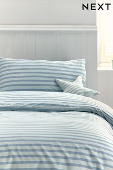 Teal Blue Stripes 100% Cotton Printed Bedding Duvet Cover and Pillowcase Set