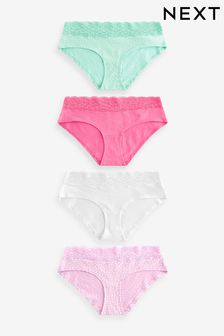 Pink/Purple/Green Spot Print Cotton and Lace Knickers 4 Pack