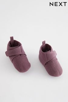 Mauve Purple Muslin Wrap Baby Boots (0-2mths)