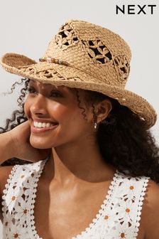 Natural with Shell Chain Cowboy Western Hat