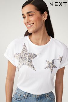 White Sparkle Sequin Star T-Shirt