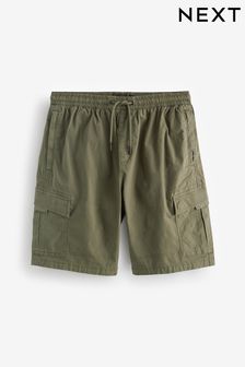 Khaki Green Drawstring Waist Cargo Shorts