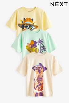 Multi Funny Animals Graphic Relaxed Fit Short Sleeve T-Shirts 3 Pack (3-16yrs)