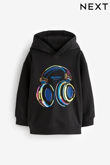 Black Headphones Graphic Hoodie (3-16yrs)