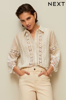 Natural Lace Insert 3/4 Sleeve Shirt