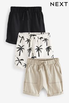Monochrome Palm Trees All Over Print Lightweight Jersey Shorts 3 Pack (3mths-7yrs)