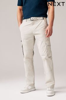 Light Stone Belted Tech Cargo Trousers