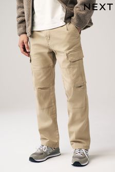 Stone Cotton Stretch Cargo Trousers