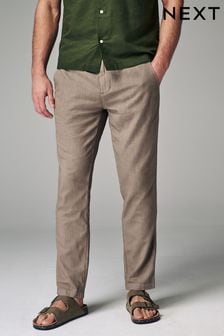 Mushroom Brown Linen Cotton Elasticated Drawstring Trousers