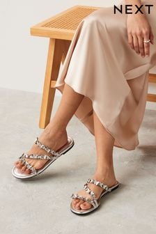 Silver Butterfly Strappy Mules