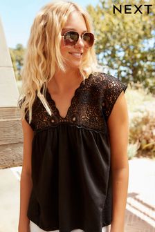 Black Crochet Insert Swing Blouse