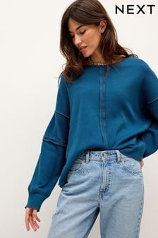 Teal Blue Seam Detail Waffle Top