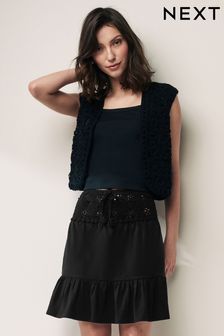 Black Crochet Mini Skirt