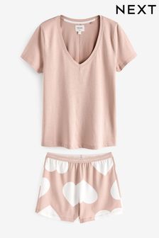 Pink Heart Cotton Short Sleeve Pyjamas