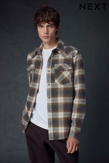 Brown/Stone Natural Long Sleeve Western 100% Cotton Check Shirt