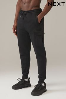 Black Cotton Rich Jersey Cargo Joggers