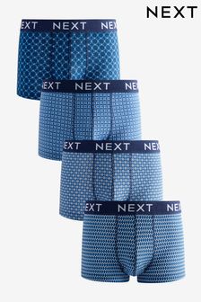 Blue Geo Print Hipsters Boxers 4 Pack