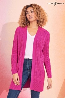 Ladies long pink cardigans clearance
