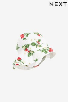 Red/White Srawberry Print Baby Wide Brim Bucket Hat (0mths-2yrs)