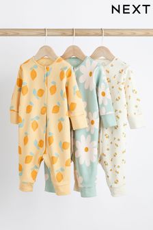 Yellow Baby Printed Footless Sleepsuits 3 Pack (0mths-3yrs)