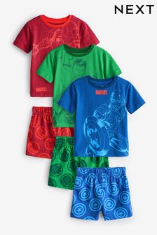 Red/Blue/Green Marvel Short Pyjamas 3 Pack (12mths-12yrs)