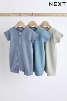 Blue Baby Two Way Zip Rompers 3 Pack (0mths-3yrs)
