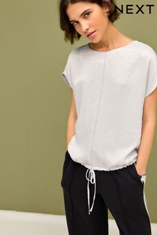 Silver Cap Sleeve Drawstring Detail Top