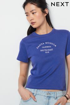 Blue Slim Fit Short Sleeve Graphic T-Shirt
