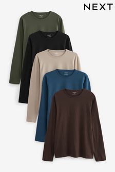 Blue/Green/Grey Long Sleeve T-Shirts 5 Pack