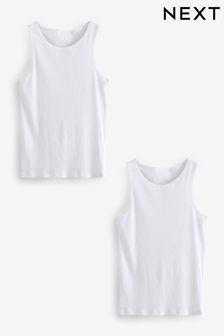 White Ribbed Pure Cotton Vests 2 Pack