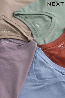 Light Grey/Blue/Green/Neutral V-Neck T-Shirts 5 Pack